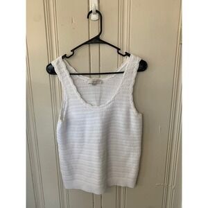 Loft Womens Medium White Textured Open Knit Sweater Tank Top Scoop Neck